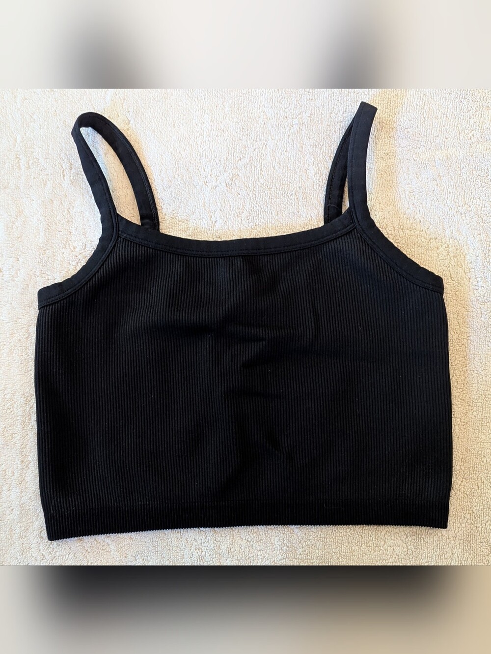 $15 Athleta Women's M - Black Seamless Crop Rib Tank Cami EUC